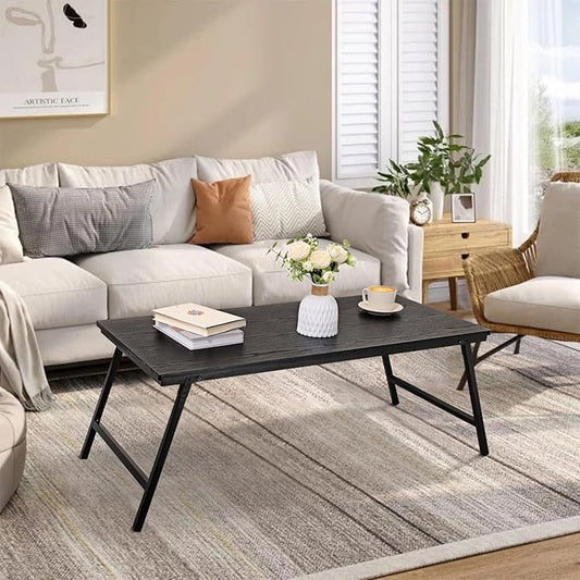 Black Wooden Coffee Tables for Living Room Folding Floor Table Desk for Sitting on The Floor Rectangular Portable Low Floor Desk for Small Spaces Apartments