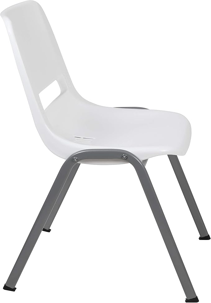 EMMA + OLIVER White Ergonomic Shell Student Stack Chair - Classroom Chair / Office Guest Chair