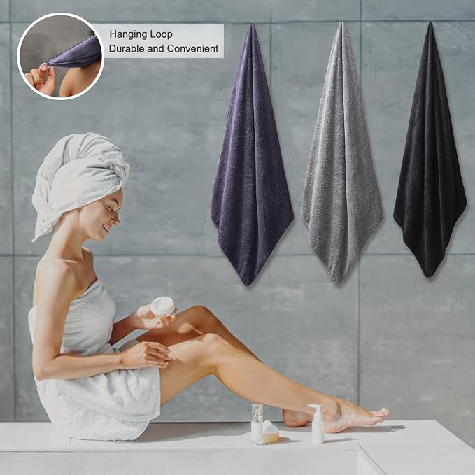 4 Piece Oversized Bath Towels Set 35x70 Inches, Purple Extra Large Soft Bath Sheet Chair Towels 600 GSM Highly Absorbent Quick Dry Towels Set for Bathroom Hotel Spa…