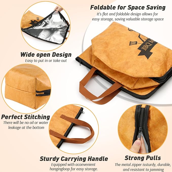 BBQ Blanket for Resting Meat Compatible with Traeger Smoker Grill, Reusable Pellet Smoker Meat Insulated Resting Bag with Wide Mouth for Large Brisket/Beef,Gifts for Men Him Dad,Traeger Accessories