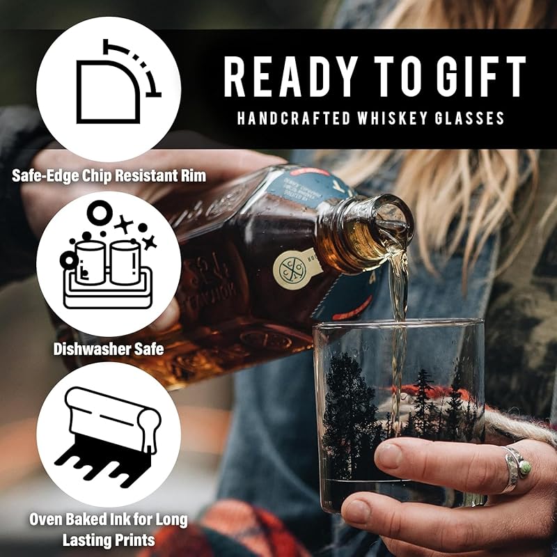 Black Lantern Whiskey Glass Set of 2 - Hunting Landscape Rock Glasses by Black Lantern - 11oz. Old Fashioned Glassware Set