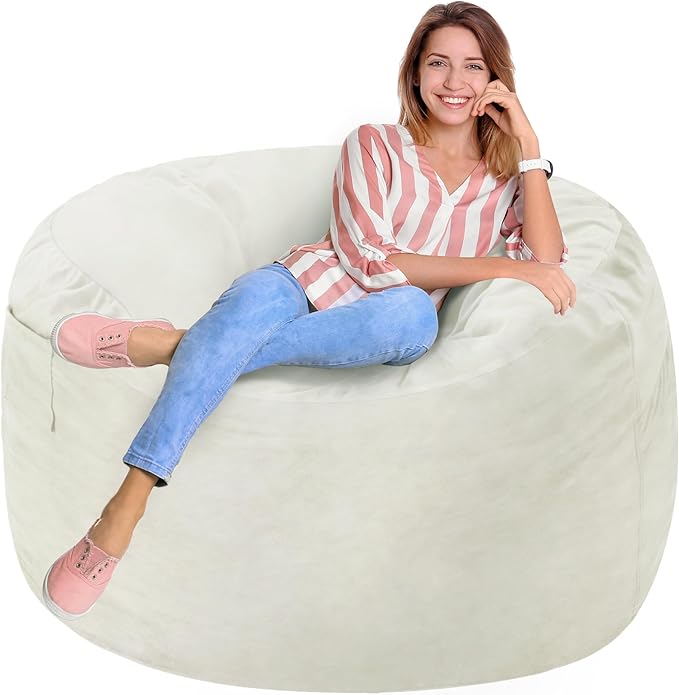 Homguava 3FT Bean Bag Chair: 3' Bean Bags with Memory Foam Filled, Large Beanbag Chairs Soft Sofa with Dutch Velet Cover-Beige