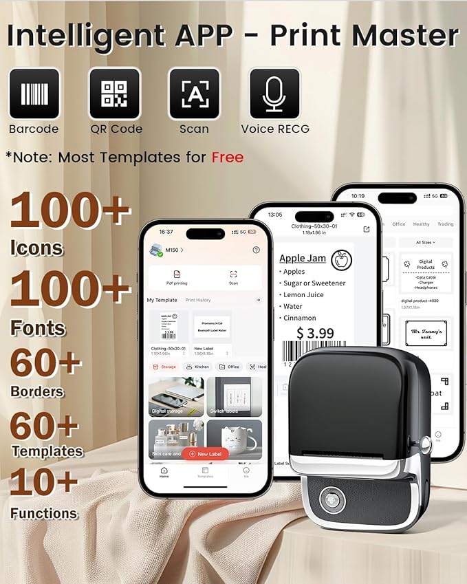 Phomemo M150 Upgrade Label Maker, Mini Bluetooth Thermal Label Printer, 2 Inch Label Maker Machine with Tape for Home, School, Office, with 400+ Fonts, 6000+ Icons, Compatible with Phone, PC