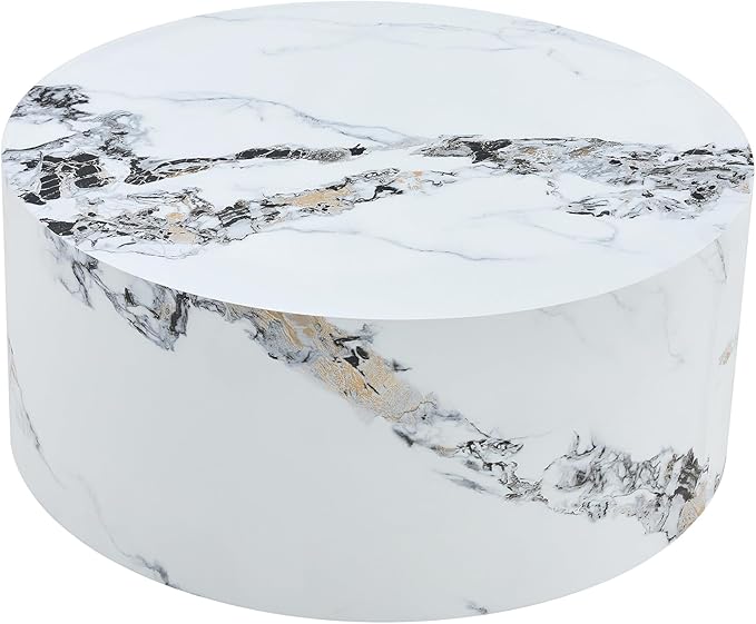 Modern Coffee Table,27.5Inch Round Top Tea Table,Living Room Center Table with Texture for Living Room,Office,Apartment