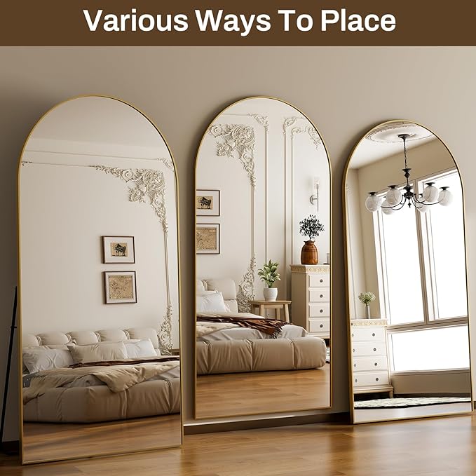 HARRITPURE 76"x34" Arched Full Length Mirror Free Standing Leaning Mirror Hanging Mounted Mirror Aluminum Frame Modern Simple Home Decor for Living Room Bedroom Cloakroom, Gold
