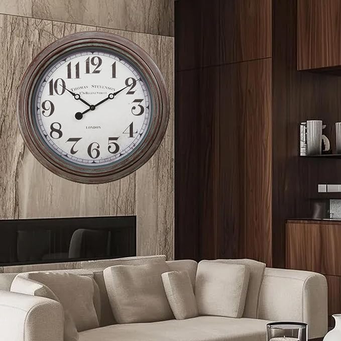 20 Inch Retro Farmhouse Wall Clock, Vintage Silent Non-Ticking, Battery Operated Decorative Clock for Living Room, Kitchen, Bedroom, Office and Home Decor, Bronze White Arabic Number