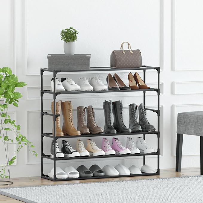 TY ARTS & CULTURE 2 Pack 6-Tiers Shoe Rack Organizer, Sturdy Metal Pipes & Durable Non-Woven Fabric, Space Saving Tall Shoe Shelf Hold 48-60airs, Shoe Rack for Entryway (Black)
