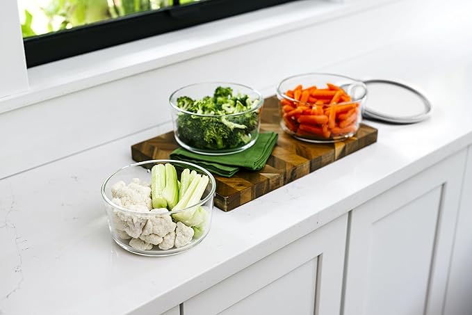 6-Piece Glass Food Storage Containers Set (3 Containers + 3 BPA-Free Lids) | 4-Cup, Leakproof | Microwave, Freezer, Oven & Dishwasher Safe | Ideal for Meal Prep & Pantry Organization