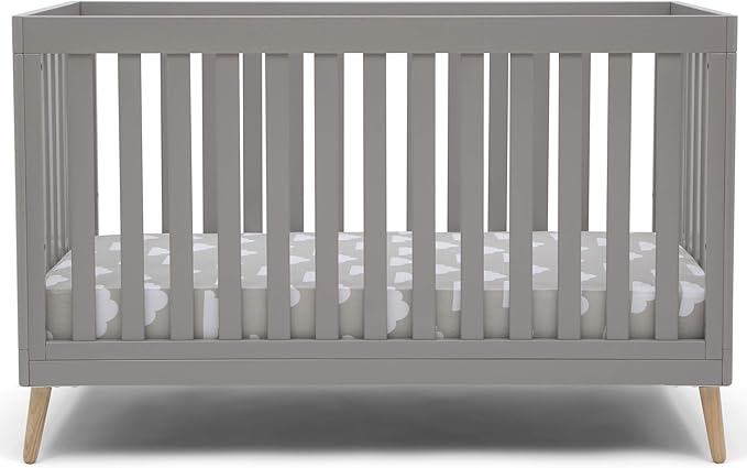 Delta Children Essex 4-in-1 Convertible Baby Crib, Grey with Natural Legs