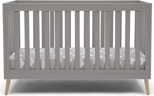Delta Children Essex 4-in-1 Convertible Baby Crib, Grey with Natural Legs