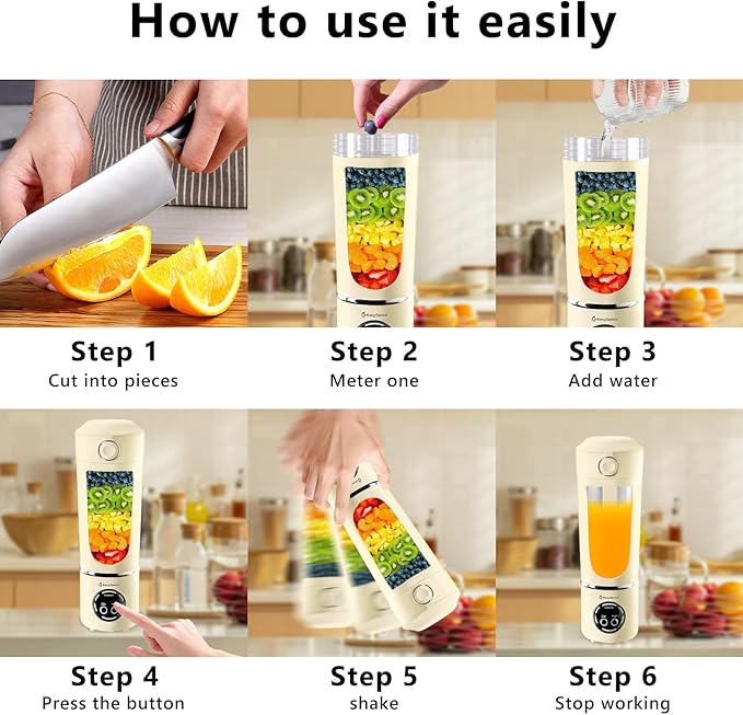 EasySpeed Personal Portable Blender,USB Type-C Rechargeable,700ml Juicer Cup,12 Stainless Steel Blades,4 Gear Modes,1500mAh Battery Capacity,Perfect for Fresh Juice at Home (Beige)