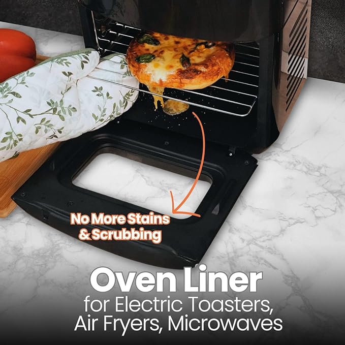 Toaster Oven Liner – Compatible with Breville, Cuisinart, Black & Decker, Dash, and More – Nonstick Heat Resistant Reusable Air Fryer Liners, PFOA & BPA Free, 9x11", 2 Pack, Black