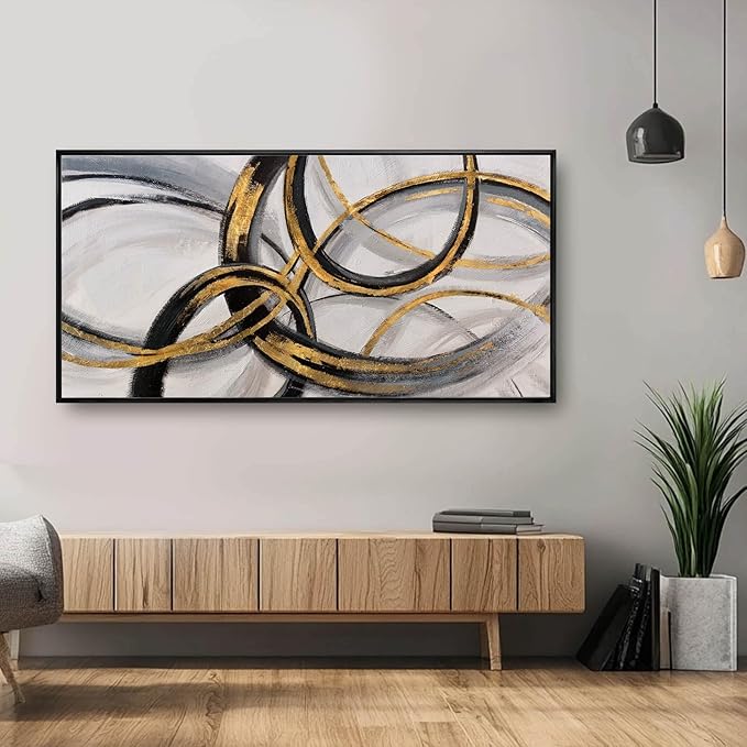 Kureful Gold and Black Abstract Wall Art Modern Artwork Canvas Pictures for Wall Decor Line Wall Prints for Office Hotel 24"x 48" Ready to Hang