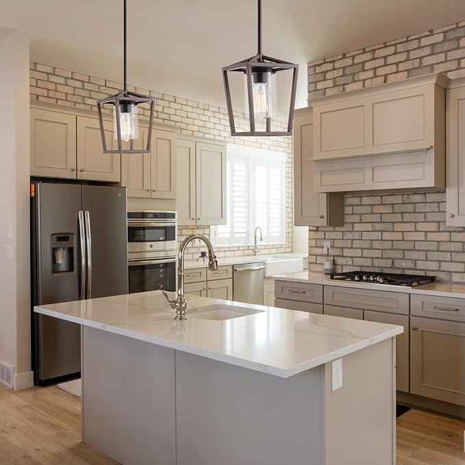 SGLfarmty Farmhouse Bar Pendant Lighting for Kitchen, Single Pendant Island Light with Wooden Finish，Modern Industrial Metal Pendant Light Fixtures，Rustic Ceiling Lantern Hanging Light,1 Pack