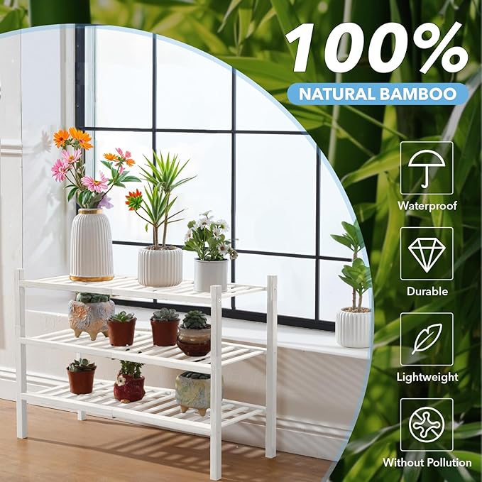 3 Tier Bamboo Shoe Rack Storage Organizer for Closet, Multifunctional Stackable Free Standing Shoe Shelf Organizer for Small Space,Entryway, Hallway, Bathroom27 x11 x20 (White, 3 Tier)