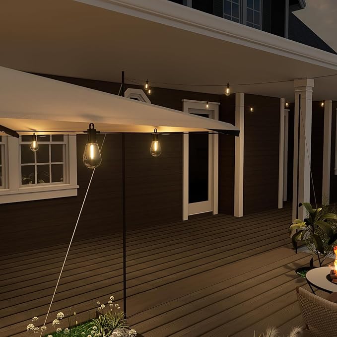 Outdoor String Lights 50 ft, LED Patio Lights with 16（15+1 Spare S14 Shatterproof Bulbs, IP65 Waterproof, Outside Hanging Light for Cafe Bistro Backyard