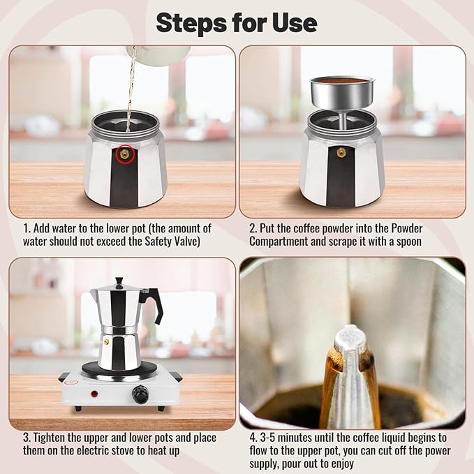 2 Cup Aluminum Moka Pot Classic Stovetop Espresso Coffee Maker 100ml 3.4oz Coffeemaker Percolator Mocha Pot Greca Coffee Maker Cafe Makers for Italian and Cuban Café Brewing Silver