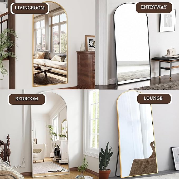 OGCAU Full Length Mirror, 71"x30" Arched-Top Standing Mirror, Hanging or Leaning, Full Body Wall Mounted with Aluminum Frame for Living Room, Bedroom, Home Decor (Gold)