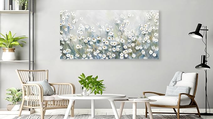 NINEASO Abstract Flowers Canvas Wall Art - Elegant Daisy Pictures White Yellow Wildflower Wall Decor Modern Botanical Painting Print Artwork for Living Room Bedroom Home Office Decor 20" x 40"