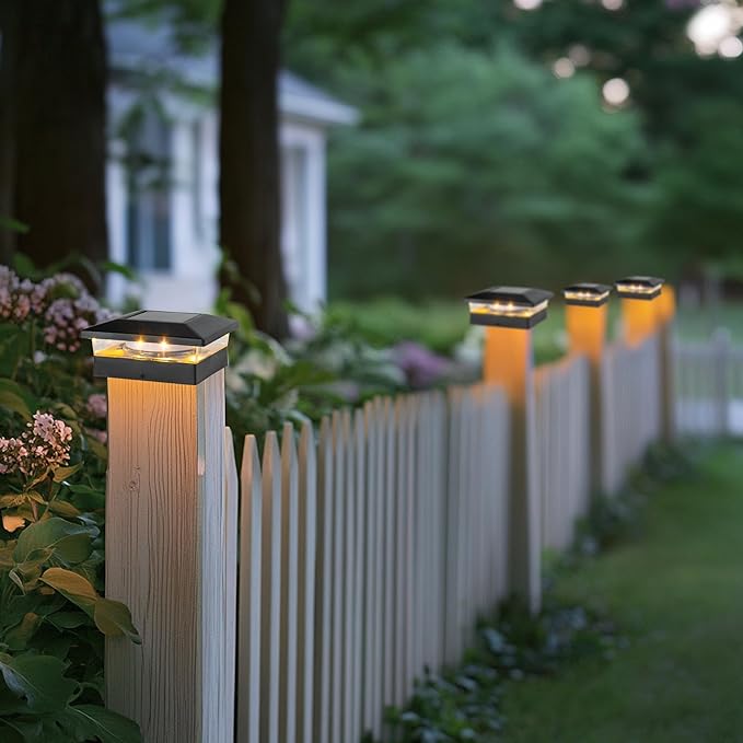 TW SHINE Solar Post Cap Lights Outdoor, 8 Pack Waterproof Solar Powered Deck Fence Post Lights, Warm White Post Light for Garden Patio Porch for 4x4, 5x5 or 6x6 Wooden Posts
