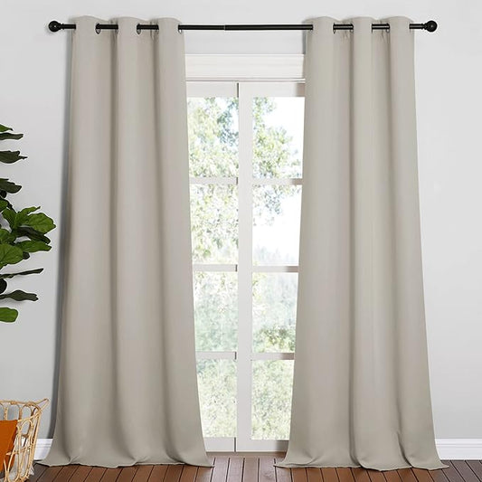 NICETOWN Room Darkening Curtain Panels, Baby Room Curtains 95 inches Long, Privacy Draperies for Living Room (Natural, 42 inches Width, 1 Pair)
