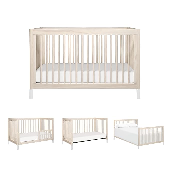 Babyletto Gelato 4-in-1 Convertible Baby Crib with Wooden Toddler Bed, Daybed & Full-Size Bed Conversion - GREENGUARD Gold Certified - 4 Adjustable Mattress Heights - Washed Natural & White