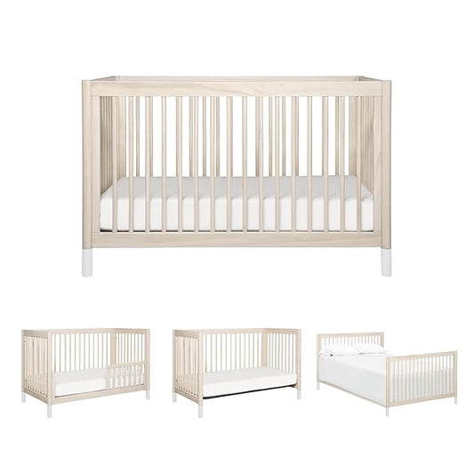 Babyletto Gelato 4-in-1 Convertible Baby Crib with Wooden Toddler Bed, Daybed & Full-Size Bed Conversion - GREENGUARD Gold Certified - 4 Adjustable Mattress Heights - Washed Natural & White