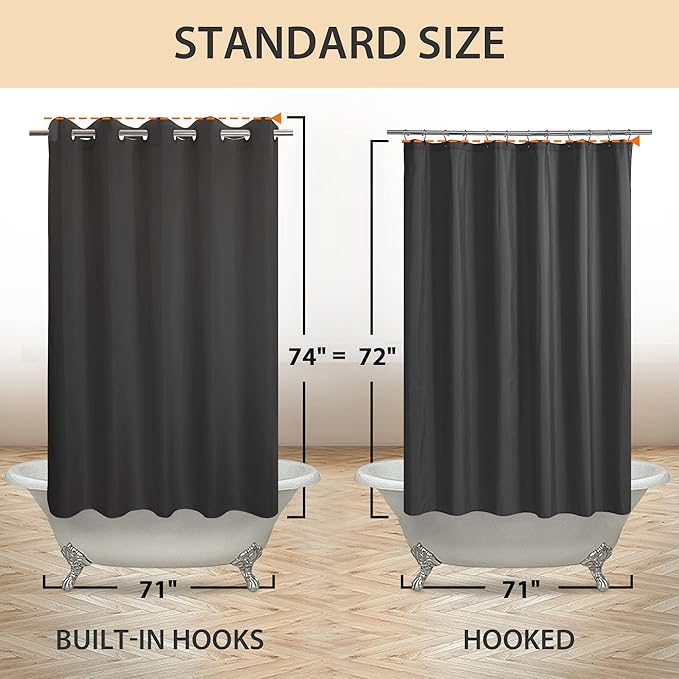 River Dream No Hook Hotel Cloth Black Shower Curtain Microfiber Waterproof - Soft Fabric Shower Curtain or Liner Washable, Black, 71x74