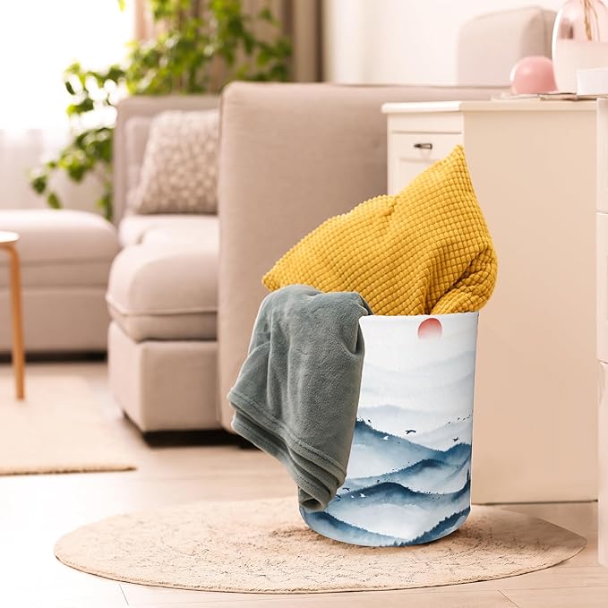 Mountain and Forest Landscape Painting Laundry Basket,Waterproof Foldable Laundry Hamper,Dirty Clothes Laundry Basket, Linen Bin Storage Organizer for Toy Collection 16" x 20"