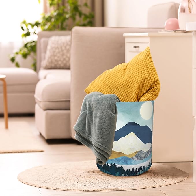 Mountains Moon Nature Scenery Laundry Basket,Waterproof Foldable Laundry Hamper,Dirty Clothes Laundry Basket, Linen Bin Storage Organizer for Toy Collection 16" x 20"