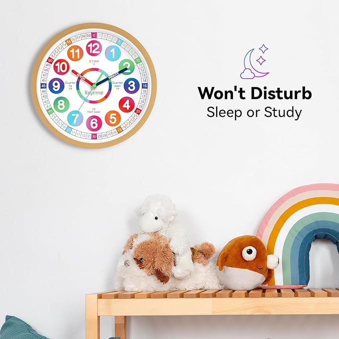Learning Clock for Kids Telling Time Easily Teaching Clock Silent Non Ticking Battery Operated Colorful Teaching Time Clock Decorative for Kids Room Classroom School Playroom (12 Inch)