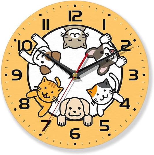Wall Clocks,Dogs Circle Space Wall Clock Decorative,Cats Kitchen Wall Clock Battery Operated - 10 Inch Round Bathroom Clocks Silent Non-Ticking