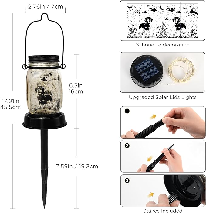 styleonme Decor Mobile Outdoor, Solar Waterproof Dachshund Lights, Gifts for Mom Women Grandma, Dog Lovers Gifts, Hanging Dachshund Lanterns with Stake for Yard Corridor Garden Decor