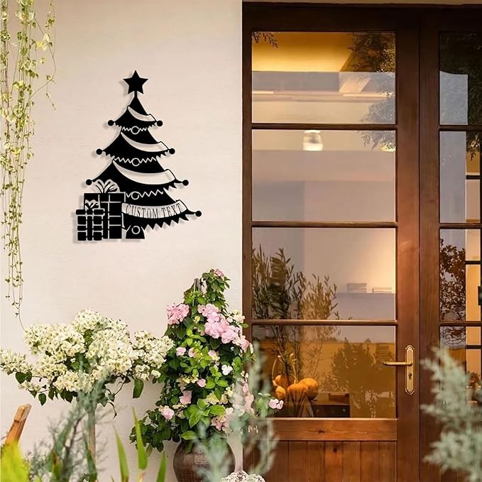 Personalized Christmas Tree Metal Sign, Custom Signs Outdoor Metal Wall Decor, Merry Christmas Tree Signs Wall Decoration for Home Living Room, Bedroom, Office, Garden, Porch
