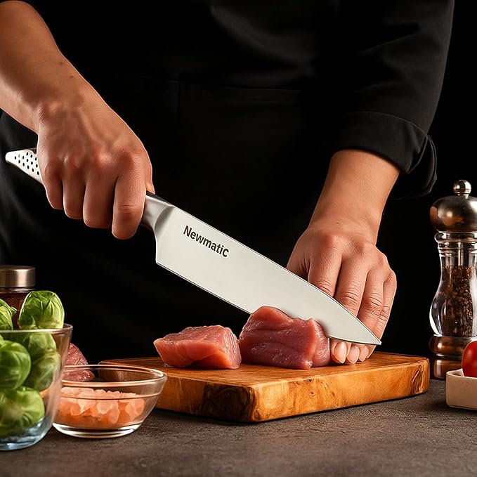 NEWMATIC 4-Piece kitchen knife set, stainless steel shef's knife set & sleaver with siamond sut technology - integrated molding design for home cooking