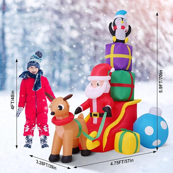 Christmas Inflatable Outdoor Decoration Santa Claus Inflatable with Colorful LED Lights, Blow up Santa Christmas Decorations for Holiday Xmas Yard Patio Lawn