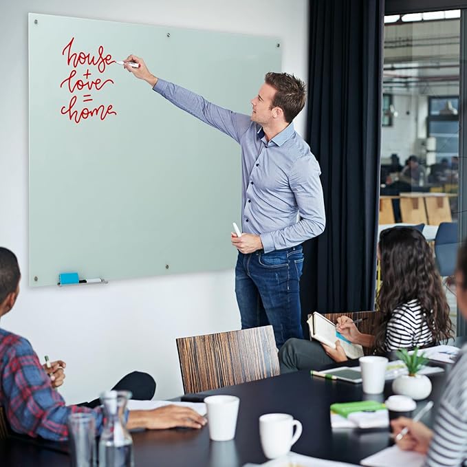 Glass Magnetic White Board – 72 x 48 Inches Dry Erase Frameless Whiteboard for Wall, Large Writing Board Wall Mounted Glass Board for Display, School and Business Office