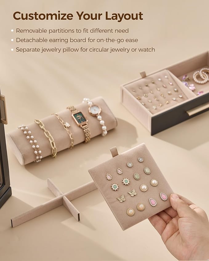 360° Rotating Jewelry Box with 9 Drawers, Spacious Vertical Jewelry Organizer with Glass Window, Jewelry Storage Case, Dustproof & Moisture-resistant Design, Black