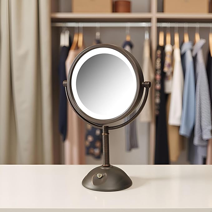 JERDON 8.5" Vanity Mirror with LED Lighting - 1X and 8X Magnification - Bronze Makeup Mirror - Model HL8808BZL