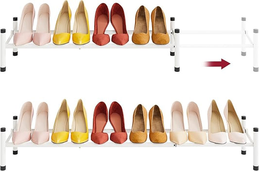 Tajsoon Expandable Shoe Rack for Closet 1 Tier, 28“-41“Adjustable & Stackable Shoe Shelf Storage, Metal Shoe Rack Organizer for Front Door Entrance, Closet, Garage, Entryway, White