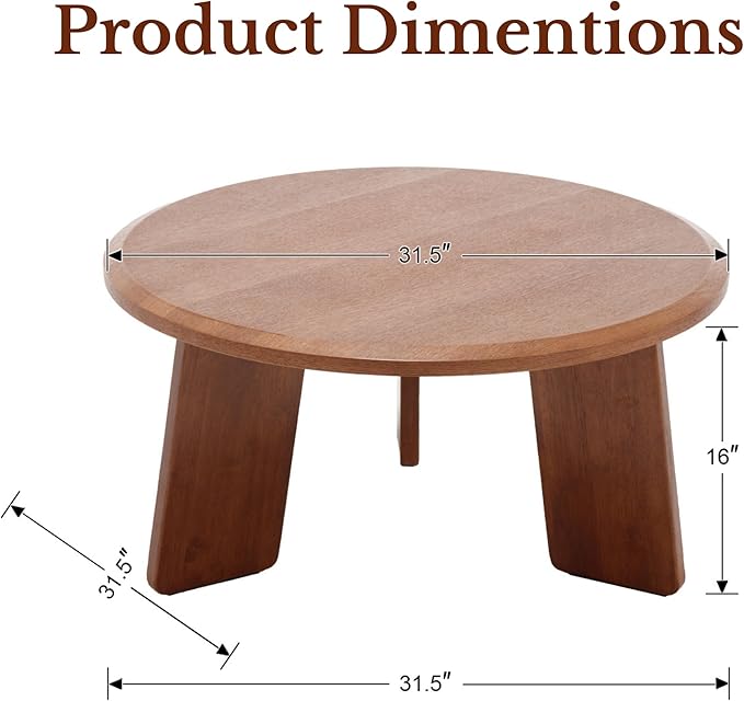 Modern Wood Coffee Table Small Desk Farmhouse Round Coffee Table Floor Table Couch Table Easy Assembly for Living Room/Office/Reception/Sofa Couch End, Walnut