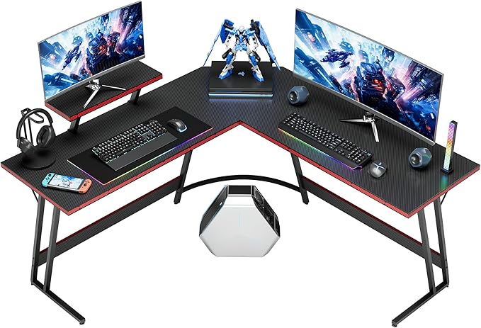 Homall L Shaped Gaming Desk Computer Corner Desk PC Gaming Desk Table with Large Monitor Riser Stand for Home Office Sturdy Writing Workstation (Black, 51 Inch)
