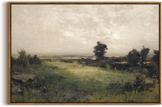 InSimSea Framed Vintage Landscape Canvas Large Wall Art, Wild Field Oil Painting Prints, Cottagecore Wall Decor for Living Room, Bedroom, Bathroom, Office Decor 20x30inch, Housatonic Valley