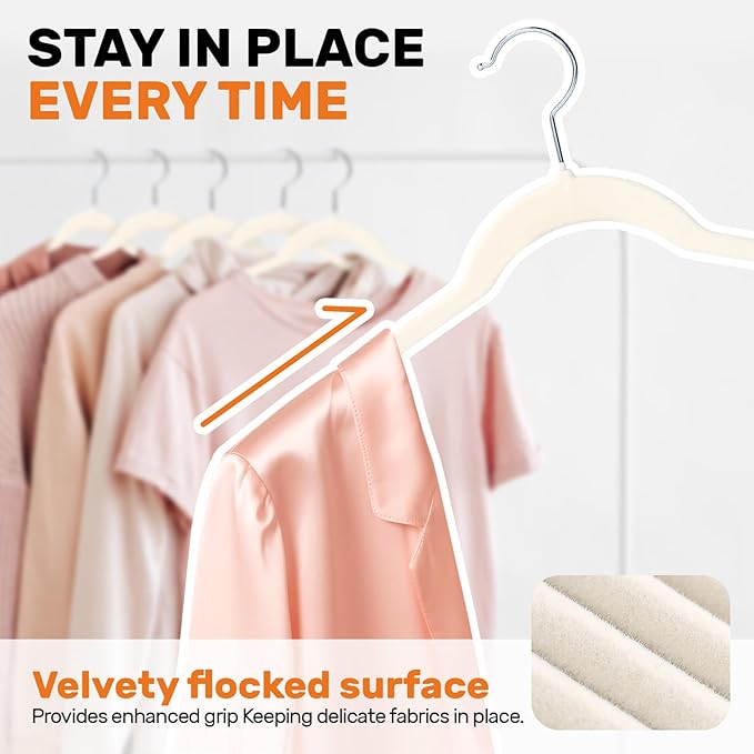 30 Pack Premium Velvet Shirt Hangers, Non-Slip Slim Flocked Clothes Hanger with 360° Swivel Hook, Space Saving Felt Hangers for Coats, Sweaters, Tank Top, Blouses(Beige)