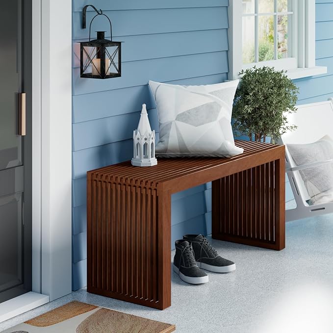 Bamboo Dining Bench Indoor Long Entryway Shoe Rack Bench,Outdoor Modern Wood Benches 35 Inch Bamboo Bench for Living Room Hallway Bedroom Bathroom