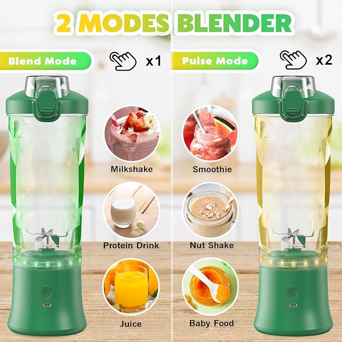 Portable Blender Personal Juicer for Shakes and Smoothies - 20 OZ Electric Protein Shaker Bottle with Insulated Sleeve, Travel Lid, USB-C Rechargeable - Mini Small Blender Cup for Kitchen, Office, Gym