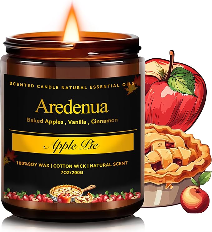 Fall Candle - Apple Pie Candle | Autumn Scented Candles for Home, 7oz Apple Soy Candles for Home Scented, 50 Hours Burn Time, Harvest Holiday/Halloween/Thanksgiving Fall Gifts for Women Men