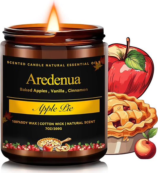 Fall Candle - Apple Pie Candle | Autumn Scented Candles for Home, 7oz Apple Soy Candles for Home Scented, 50 Hours Burn Time, Harvest Holiday/Halloween/Thanksgiving Fall Gifts for Women Men