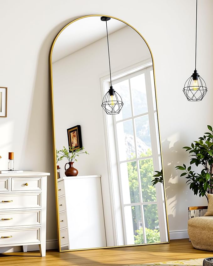 Suidia Full Length Mirror, 58"x22" Floor Standing Mirror Freestanding, Full Body Mirrors with Stand for Bedroom, Hanging Mounted for Living Room Cloakroom, Gold, Arched Style