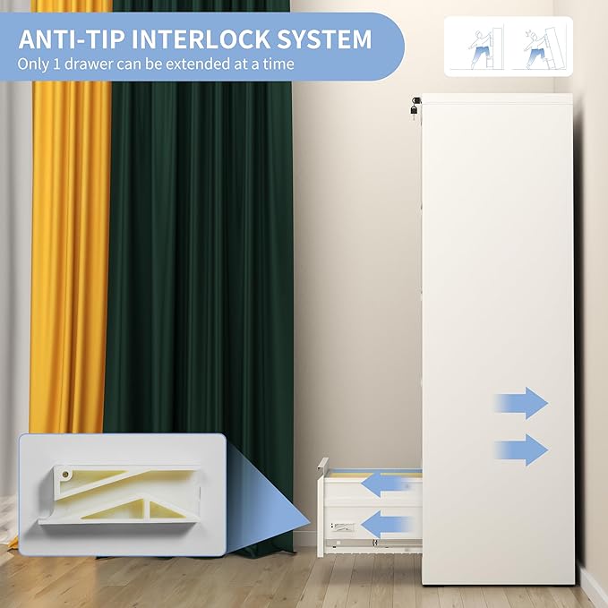 AQY 5 Drawer File Cabinet with Lock, Metal Filing Cabinets for Home Office, 18" Deep Heavy Duty Vertical Storage File Cabinets for Hanging A4/Letter/Legal Size Files, Assembly Require